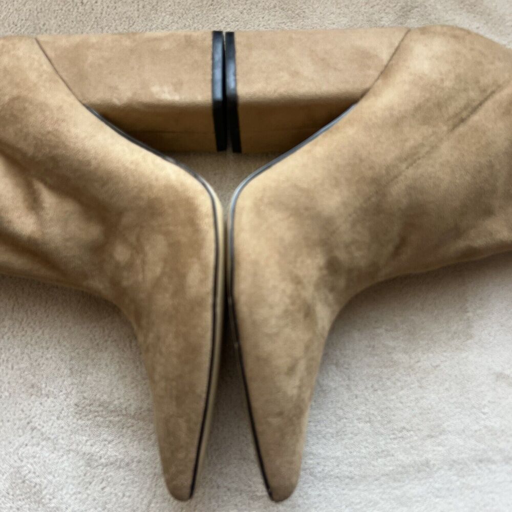Marc Fisher LTD Larry Sock Ankle Boot Women 9 M Tan Faux Suede Pointed Toe Block - Picture 15 of 15